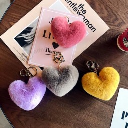 Cute Fake Rabbit Fur Heart Pompom Keychain Women Bag Cars Simple Fluffy Key Chain Keyring llaveros mujer