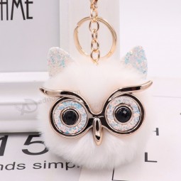 Cute fashion frauen handwerk gold staub eule pelz cony haar ball pom pom charme auto schlüsselbund handtasche schlüsselanhänger anhänger schlüsselanhänger