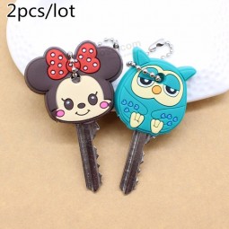 custom cartoon cute keychain anime cute mickey stitch bear silicone key cover hello kitty owl porte clef cap minne key chain protect