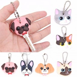 head cover animals shape lovely jewelry gift keychain New 1 Pc silicone Key ring Cap case shell Cat hamster Pug Dog