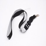 printed logo woven lanyard narrow ribbon lanyard with metal buckle
