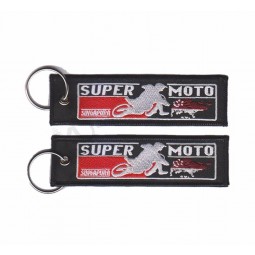 double sided chains design your Own Key Tag woven fabric embroidery textile keychain patch