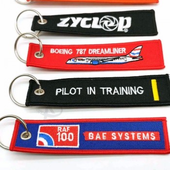 Brand Name Travel Souvenir Woven Key Tag Embroidery Logo Fabric Keychains