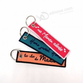 souvenir woven embroidery logo fabric keychains embroidery woven keychains