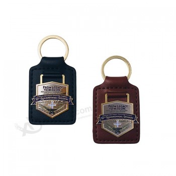customized leather keychain with metal badges