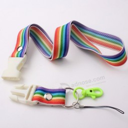 Rainbow polyester material elastic lanyard