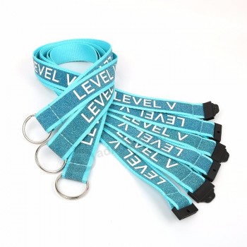 Taiwan Fashion Design Custom Screen Print Logo Polyester Shining Blue Satin Keychain Lanyards for Promotional Gifts