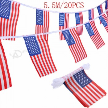 美国波浪旗长度550厘米20个标志美国国旗字符串美国美国彩旗横幅小美国国旗绳设置横幅