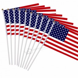 10pcs American Stick Flag USA 14*21 cm Hand Held Mini Flag With White Pole Vivid Color and Fade Resistant Hand Held Stick Flags