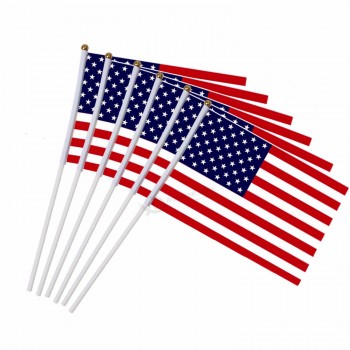 6个美国棒状旗帜，美国美国5x8英寸手持式迷你旗帜少尉30cm杆美国手持式棒状旗帜