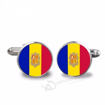 2019 New Arrivals Customized Silver Plated Andorra National Flag Cufflinks for Men and Women Glass Cufflinks jewelry Accessories