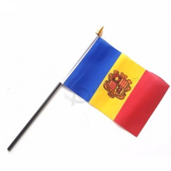 Small 21*14cm polyester Andorra hand waving flag with plastic flagpoles