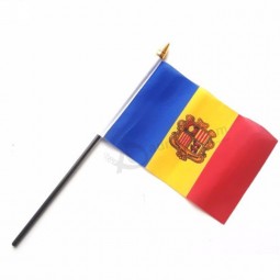 kleine 21 * 14cm Polyester andorra Hand wehende Flagge mit Fahnenmasten aus Kunststoff