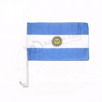Venta al por mayor de impresión digital personalizada 100d poliéster argentina world car flag flag con poste de plástico de 52 cm