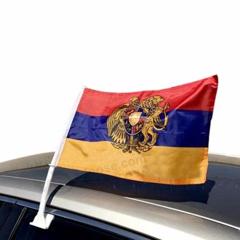 カスタムロゴプラスチックポールポリエステルアルメニア車の窓の旗