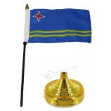 aruba 4 inch x 6 inch flag desk Set table wood stick staff with gold base for home and parades, official party, All weather indoors outdoors