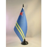 Aruba Table Flag 5'' x 8'' - Aruban Desk Flag 21 x 14 cm - Black Plastic Stick and Base