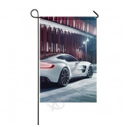 Venta al por mayor personalizada aston martin garden flag One 77 blanco vista trasera 12x18 pulgadas
