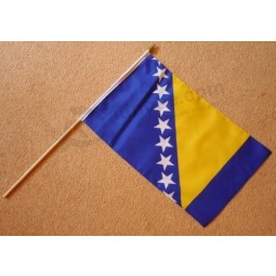 wholesale bosnia and herzegovina large hand flag - sleeved polyester flag on 2 foot wooden stick