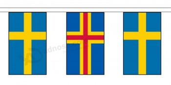 Fábrica personalizada de buena calidad islas Aland y Suecia material banderas de cuerda / empavesado de 5 m (16 ') de largo con 14 banderas