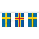 Fábrica personalizada de buena calidad islas Aland y Suecia material banderas de cuerda / empavesado de 5 m (16 ') de largo con 14 banderas