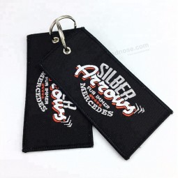 manufacture custom polyester fabric keychain type embroidered key chain