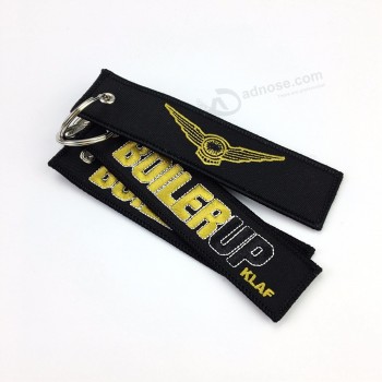 custom canvas fabric embroidery keychain with metal key rings