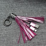 creatieve geschenken USB 2.0 android kort snoer opladen lederen sleutelhanger kwasten USB-kabel voor Samsung