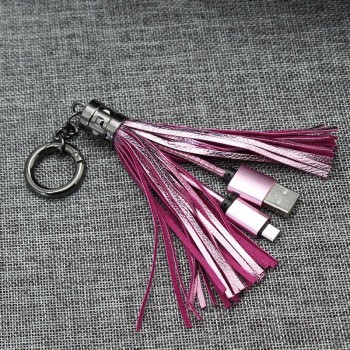 regalos creativos USB 2.0 android cable corto carga cuero llavero borlas cable USB para samsung