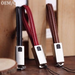 Custom high quality Portable charging usb cable, usb to type c keychain leather usb cable for iphone for Samsung