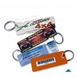 custom good price design laminated plastic Key Tag with metal ring personalised keyrings