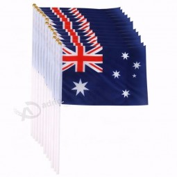 wholesale 100% polyester 68d 14*21cm australia hand waving flag with sticks