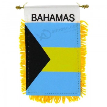 Bahama's kleine 4 x 6 inch mini vlag banner achteruitkijkspiegel Bahamaanse vlag omzoomd raam opknoping
