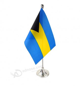 Bandera de mesa de bahamas de EE. UU. al por mayor, pegue la pequeña bandera de mesa de oficina de la pequeña bandera de las Bahamas en el soporte con la base del soporte