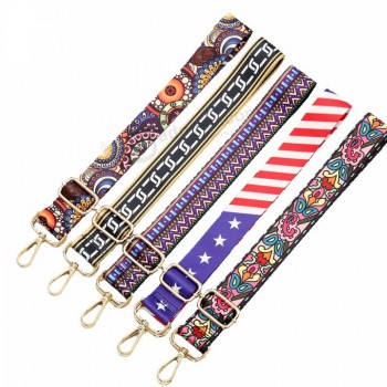 Custom adjustable metal buckle luggage heat transfer wide canvas ethnic bag belt strap