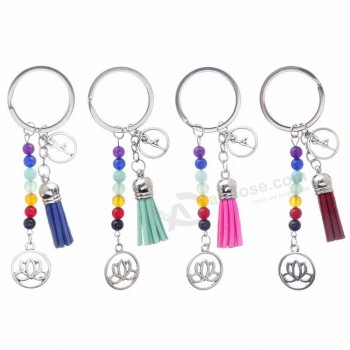 High Quality Fashion Newest Wholesale 7 Chakra Bead Pendant Yoga Fitness Tassels Keychain