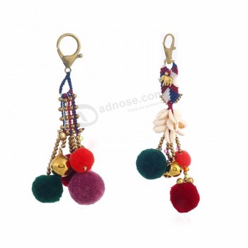 Bohemian Style Beads KeyChains Pompom Key Ring Bag Hanging Decoration For Women Gift