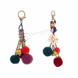 estilo bohemio perlas llaveros pompón Llavero bolsa colgante decoración para regalo de mujer