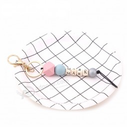 Sanshoor Frauen Brief Worte Schlüsselbund Set mit schwarzen Seil Kette geometrische runde Form Alphabet Perlen als Weihnachtsgeschenk 1St