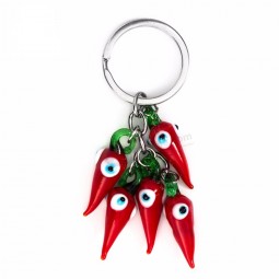 Lucky Eye Red Chili Schlüsselbund Perle Quaste Evil Eye Schlüsselbund für Frau Mann Schmuck Auto Schlüsselanhänger Geschenke ey5267