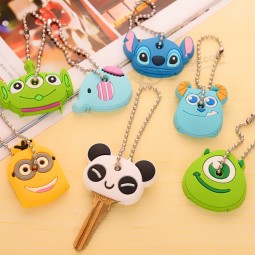 Fashion Cute Anime Cartoon Silicone Key Cover Owl Minions Bear Key Caps Keyring Keychain Ball Beads Chain Wedding Party Gift
