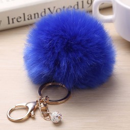Fluffy Keychain Bag Pendant Crystal Beads Faux Rabbit Fur Pompom Keychains Ball Ornaments Key Ring Chain Copri Chiave 6C0089