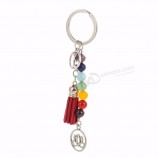 Chakra Keychain Colorful Stone Beads 7 Chakras Energy Yoga Fitness Key Chains Lotus Tassel Key Rings Fashion Jewelry