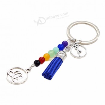 2019 bobo fashion seven colorful beads keychain tussal keyring with hollow flower yoga energy llaveros & porte clef