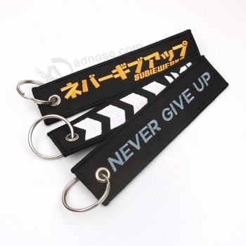 Both Side Name Logo Fabric Key Tags Metal Ring Embroidery Key Chains for Women