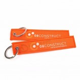 Double Sided Letters Logo Merrow Border Plain Woven Keychains for Collections