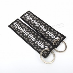 Merrow Border Double Sided Letters Logo Woven Fabric Keychain for Handbags