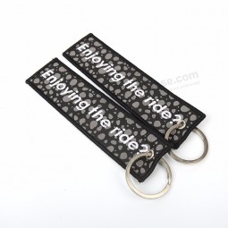 merrow border double sided letters logo woven fabric keychain for handbags