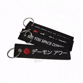 Twill Clothing Fabric Pilot Crew Both Side Embroidery Keychain Keyring