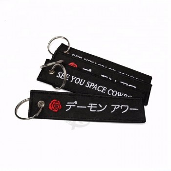 twill clothing fabric pilot crew both side embroidery keychain keyring